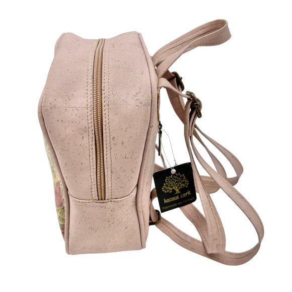 Kacaus Cork Leather Small Backpack Purse Pink Floral Portuguese Cork NWT main image 11